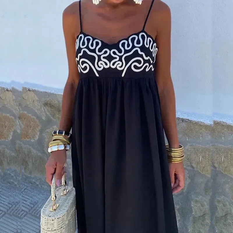 LIZAKOSHT  -  Lady Casual Folds Party Dress Bohemian Suspender High Waist Long Dress Summer Women Chest Graphic Tube Tops Vocation Dress 2024