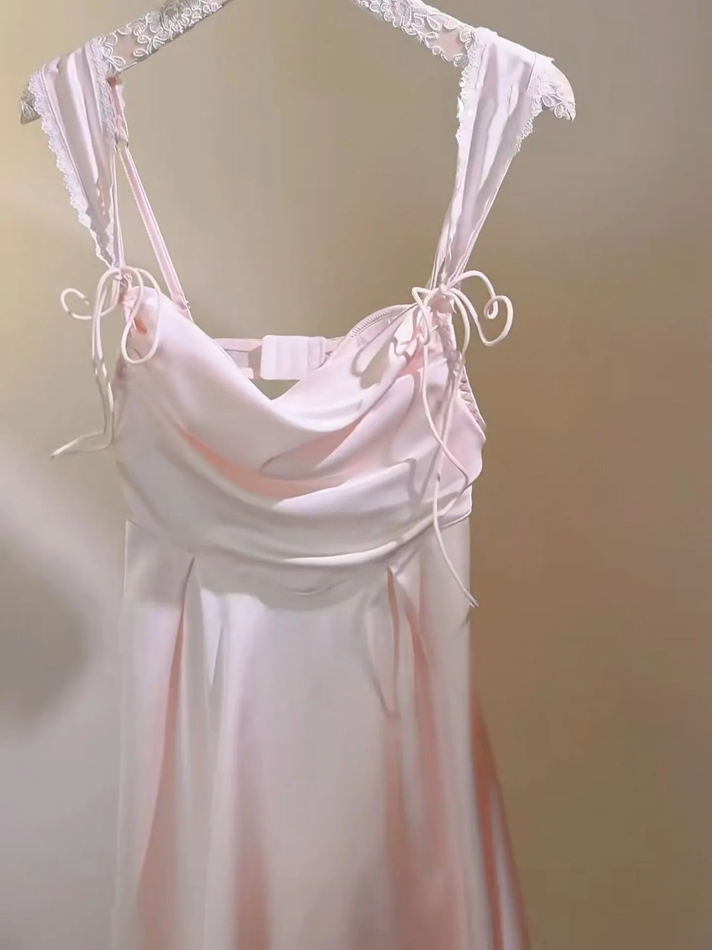LIZAKOSHT  -  French Nightwear Lace Backless Nightdress Ice Silk Sexy Lingerie Suspender Pajamas Women's Loungewear Nightgowns with Chest Pad