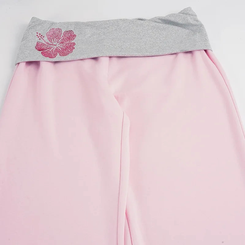 LIZAKOSHT  -  Wide Leg Printed Lounge Pants for Women Loose Fit Casual Comfortable Split Color Waistband