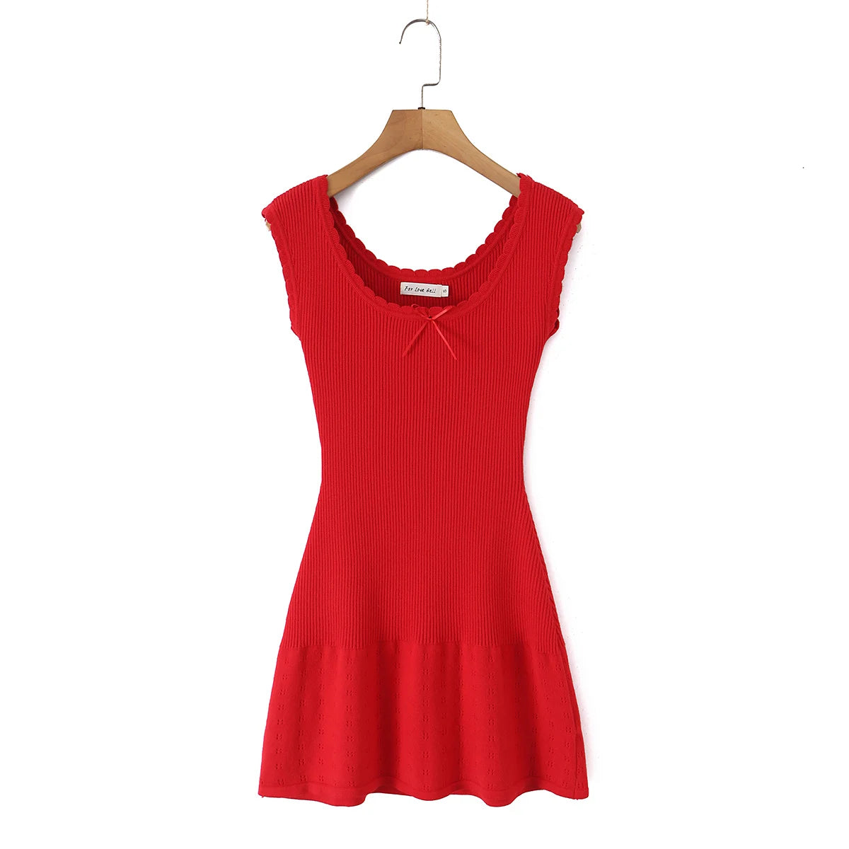 LIZAKOSHT  -  CHIC Wave O neck Rib Knitted Mini Sleeveless Dress Women Slim Waist Spliced Ruffles A-line Hem Knitting Dresses Short Sun Robe