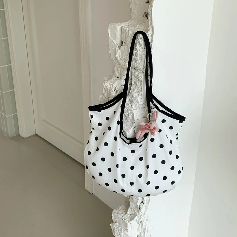 LIZAKOSHT  -  Fashion Wave Dot Shoulder Bag Versatile Large Capacity Commuter Tote Bags Casual Cotton Handbag
