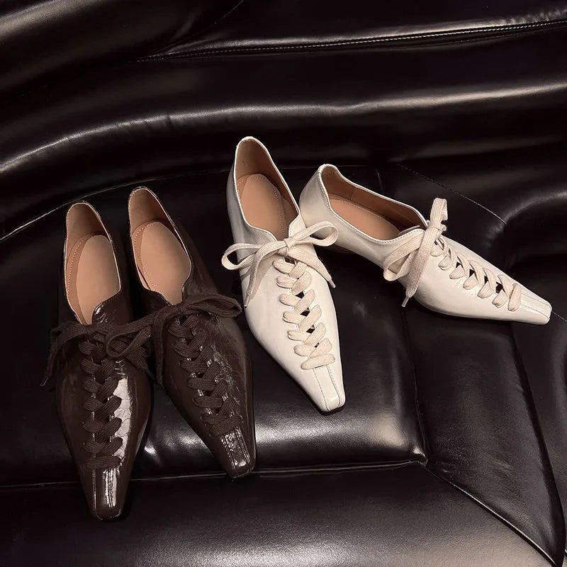 LIZAKOSHT  -  Fashion Pumps New High Quality Genuine Leather Shoes Cross Lace High Heels Commuter Women's Heels Women's Shoes