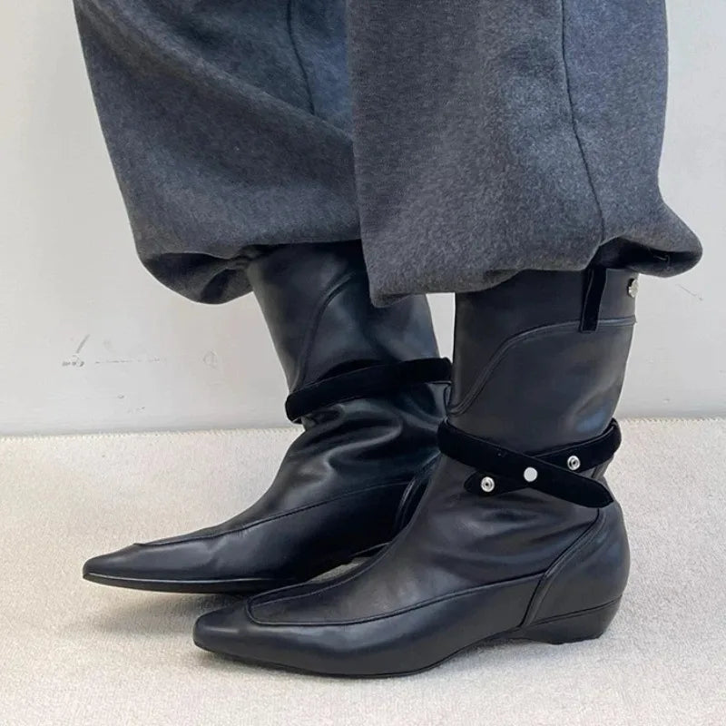 LIZAKOSHT  -  Winter New Suede Ankle Boots Women Fashion Retro Pointed Toe Belt Buckle Design Wedge Cowboy Boots Botines Para Mujeres