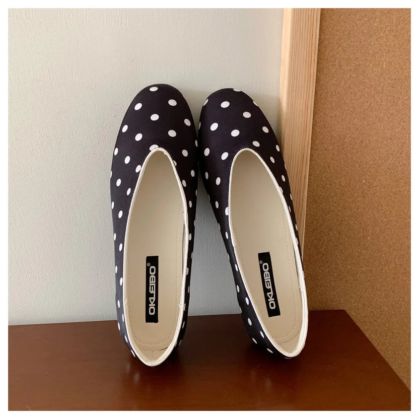 LIZAKOSHT  -  New Spring Flats Shoes Women Fashion Round Toe Polka Dot Slip On Mary Jane Flat Ballet Shoes Soft Ballerina Casual Loafers