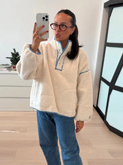 LIZAKOSHT  -  Faux Shearling Stand Collar Sweatshirt Tops Women's Long Sleeve Oversized Chic Cozy Outerwear Autumn New Casual Girls Outfit