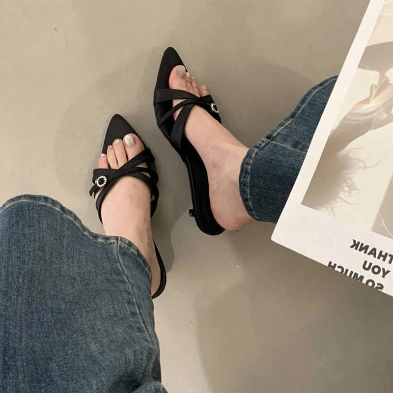 LIZAKOSHT  -  Summer Women's Fashion Low Heel Slippers Elegant Crystal Open Toe Slides Design Style Banquet Party Sandals Shoes