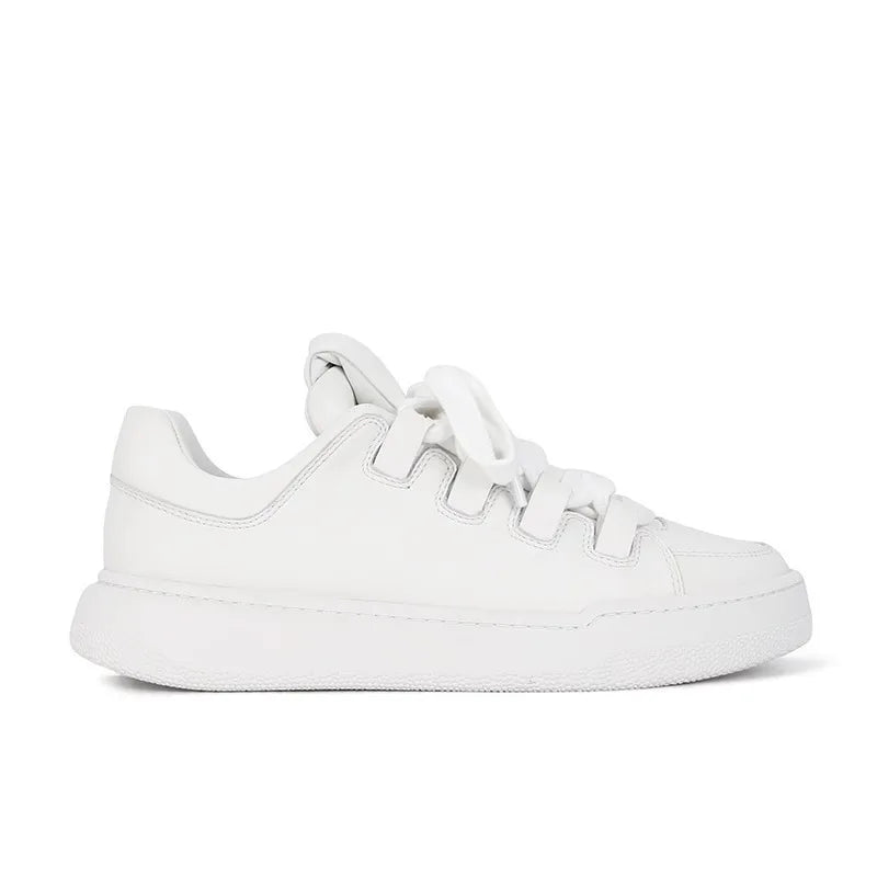 LIZAKOSHT  -   Women's White Platform Sneakers New Lace-up Casual Board Shoes,Comfortable Leather Trainers Korean Style Fashion Footwear