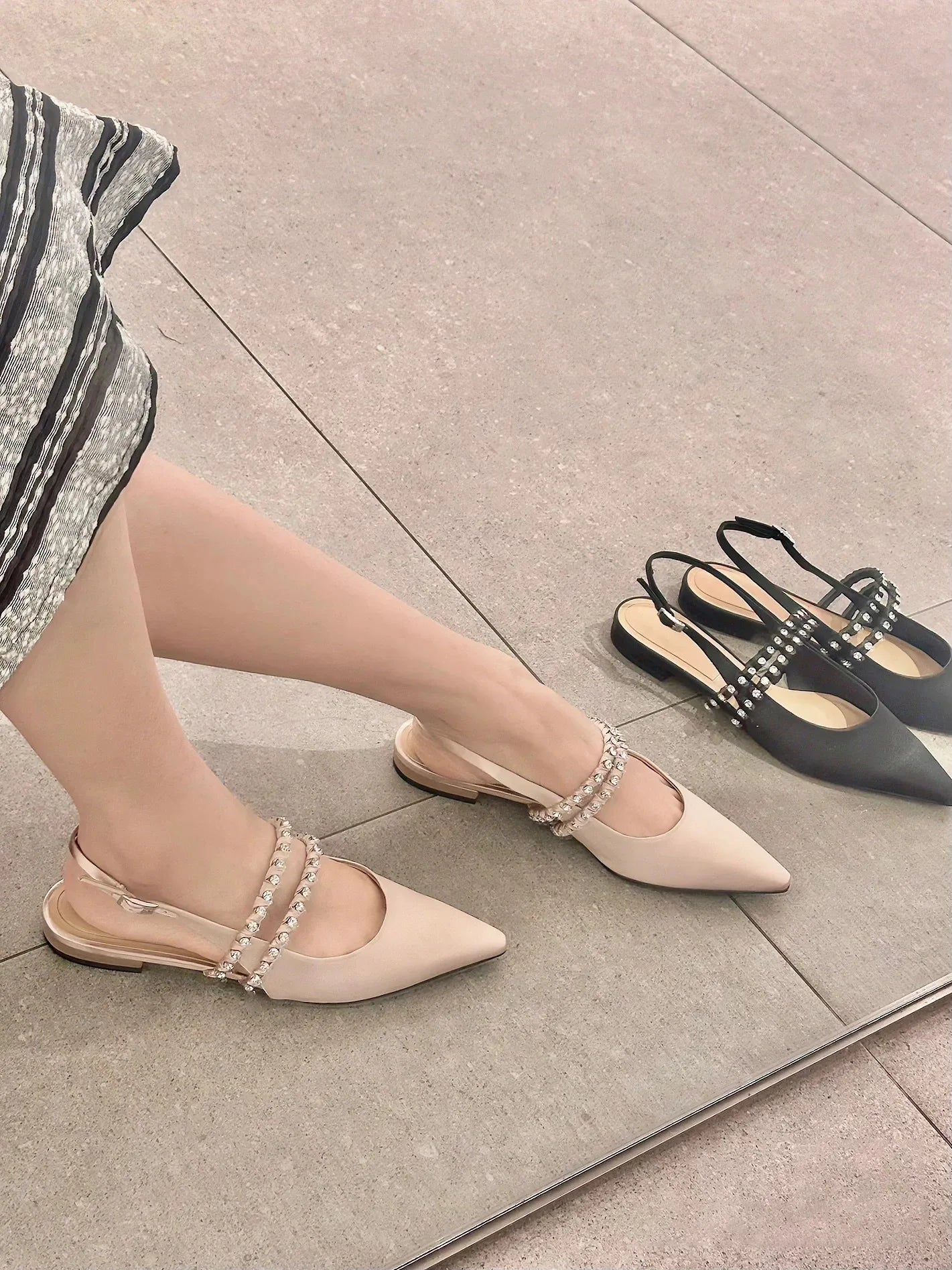 LIZAKOSHT  -  black pink silk slingback sandals women designer pointed toe crystal band summer shoes woman back strap sandalias mujer size 43