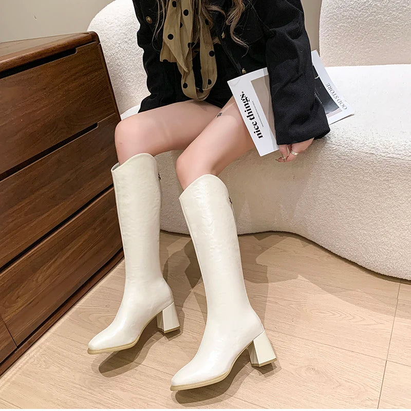 LIZAKOSHT  -  Autumn Winter Thick High Heels Women Knee High Boots Fashion Stretch Slim Modern Long Botas Para Mujer
