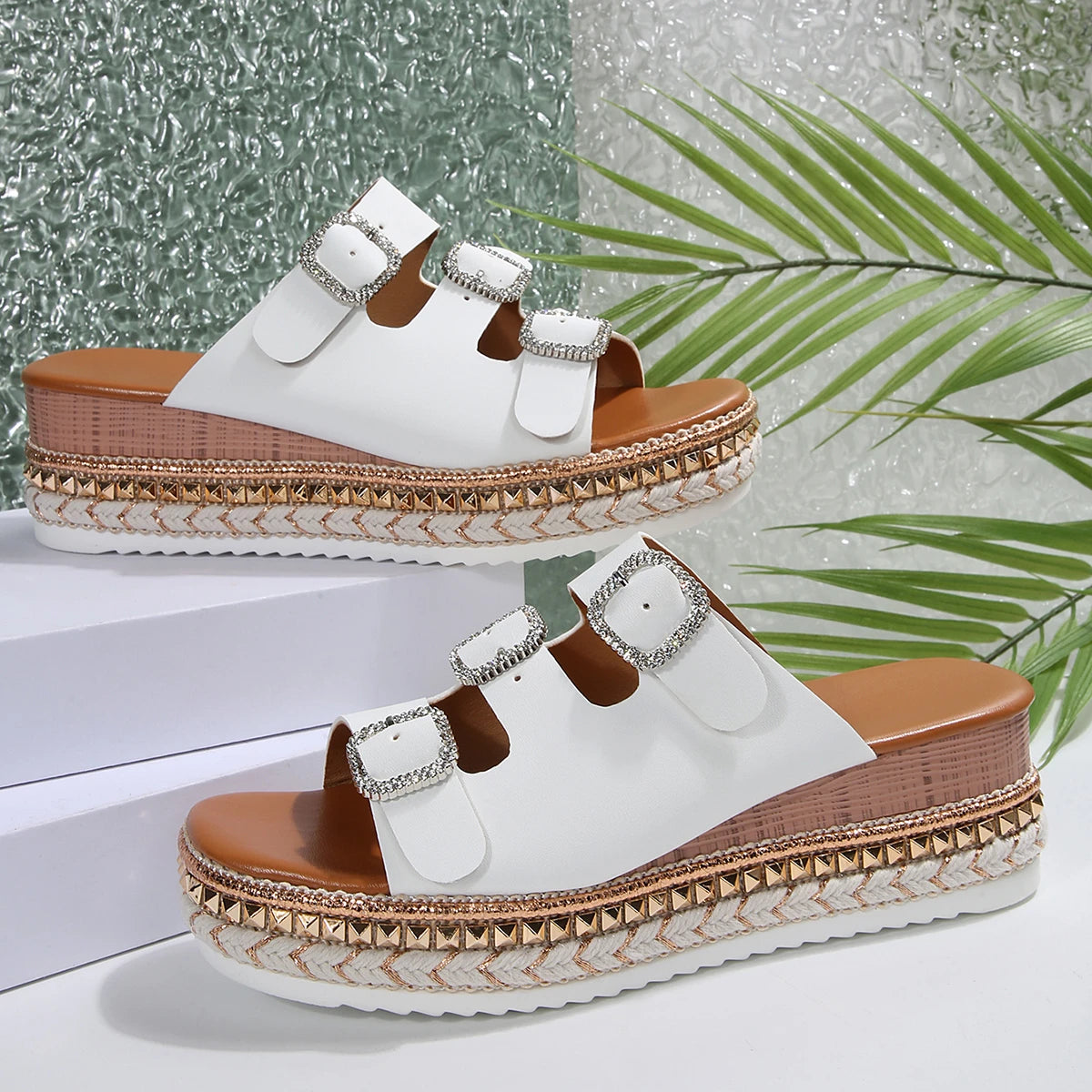 LIZAKOSHT  -  Women Closed Toe Summer Shoes New Comfort Double Buckle Wedge Ladies Sandals Plus Size Platform Casual Slippers Women