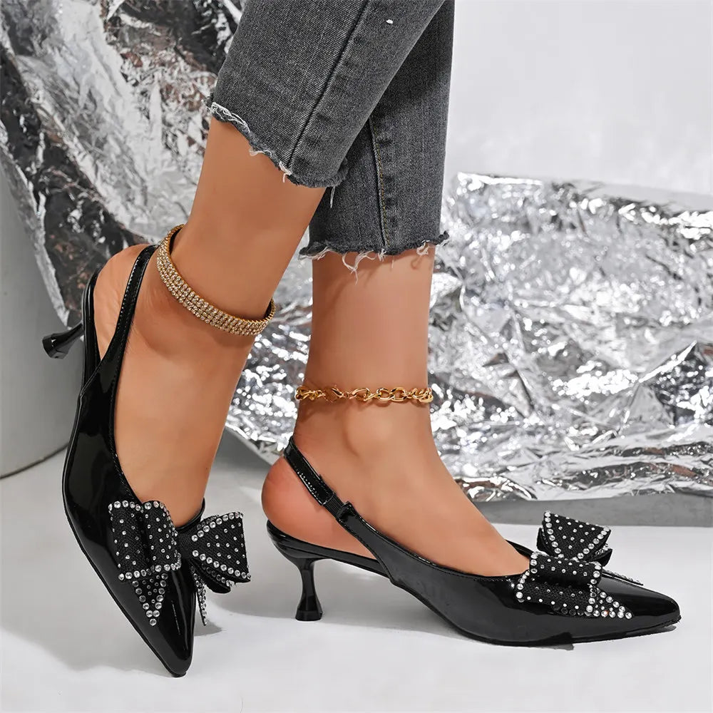 LIZAKOSHT  -  Big Size 43 Elegant Burgundy Pointy Toe Two-Piece Pumps Summer Bow-knot 6cm Kitten Heels Black Office Lady Shoes Women