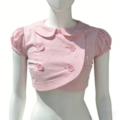 LIZAKOSHT  -  Cute Sweet Y2K Woman's Peter Pan collar Clothing Maiden Pink Slim Shirts Lovely Korean Harajuku Tee Aesthetic Summer Daily Tops
