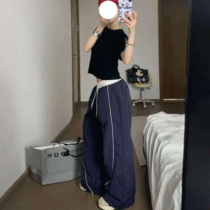 LIZAKOSHT  -  Y2K Striped Sweatpants Women Streetwear Oversized Baggy Joggers Harajuku Patchwork Wide Leg Pants Summer Korean Trousers