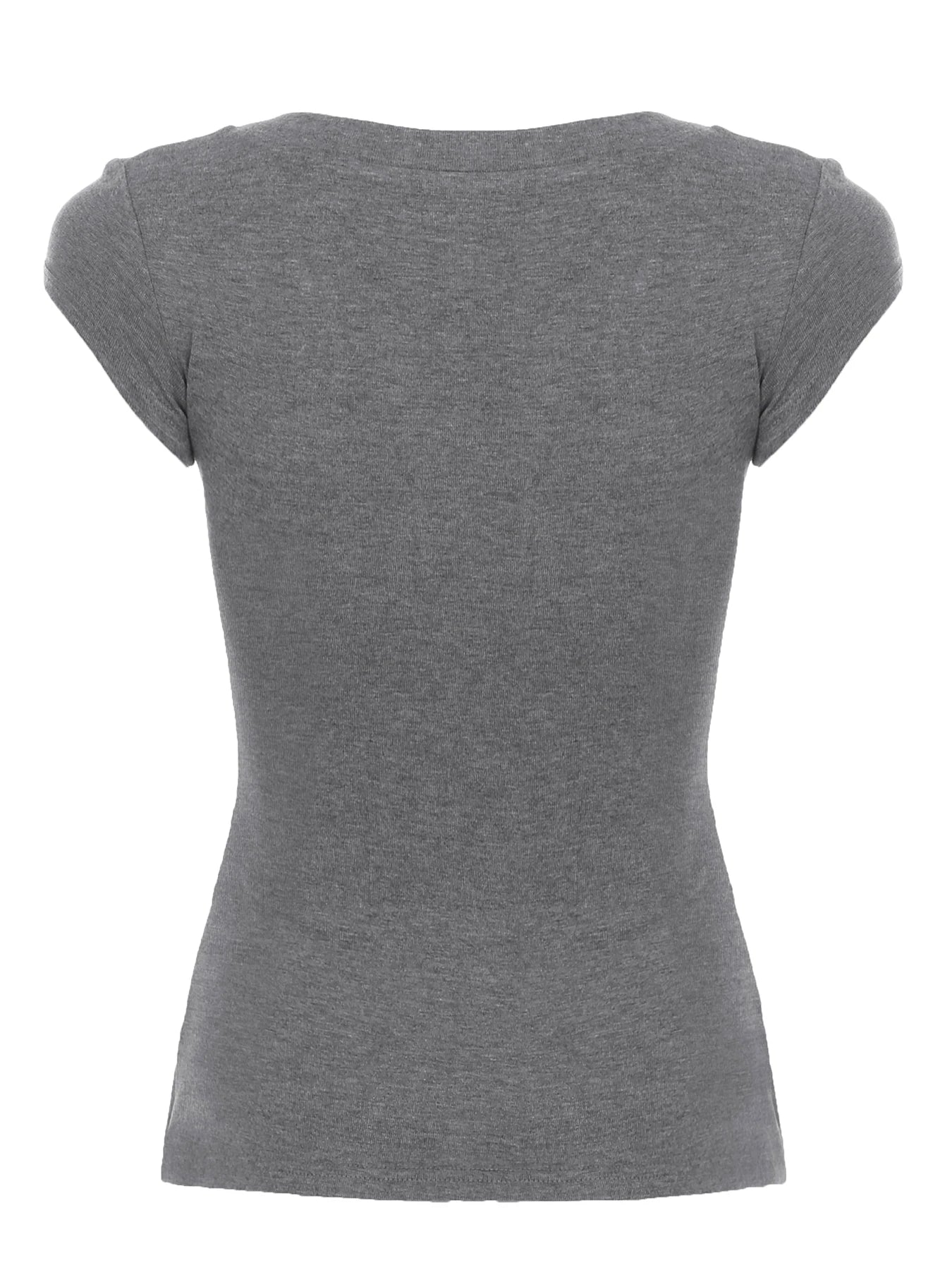 LIZAKOSHT  -  Casual Grey V-neck Crop Top Women Basic Skinny Short Sleeve Knitted T-shirts for Summer y2k Vintage Harajuku Tees Retro