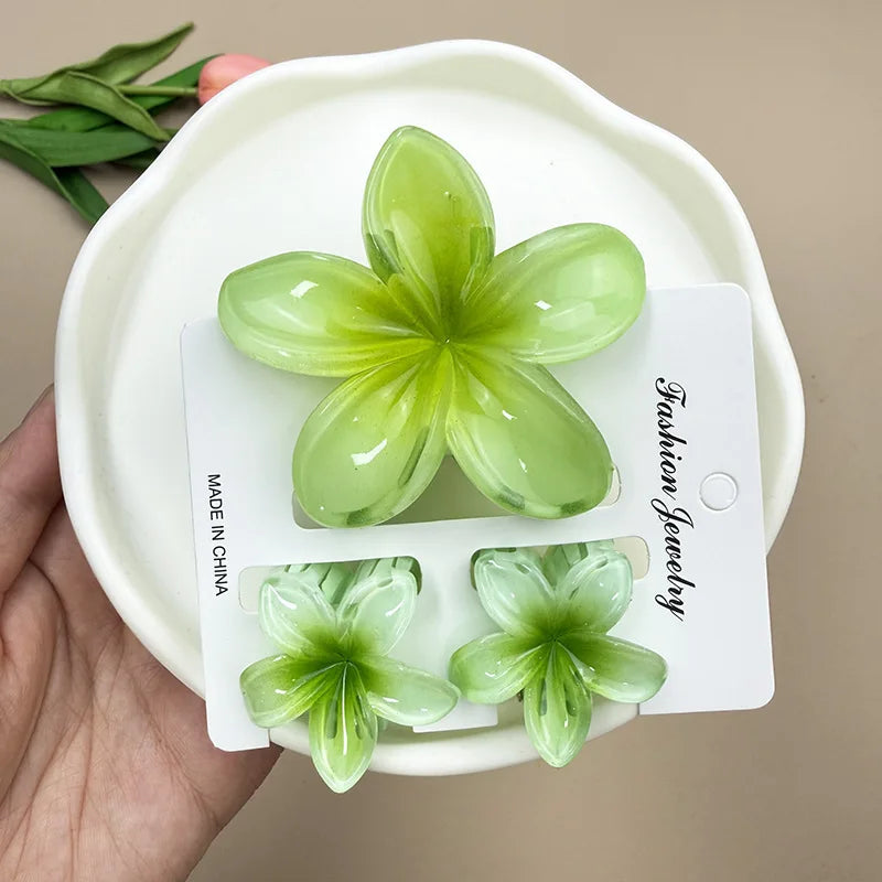 LIZAKOSHT  -  3pcs/set Flower Claw Clip Women Hawaiian Girl Hair Accessories Flower Ponytail Clip Clamp Barrettes Hairpin Summer Beach Jewelry