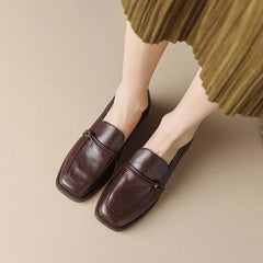 LIZAKOSHT  -  Women's Shoes French Style Square Head Mid Heel Classic Loafers Women Square Toe Pumps Slip-on Retro Lady Casual Cozy Shoes