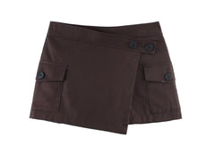 LIZAKOSHT  -  Spring Summer Cargo Low Waist Shorts Skirts for Women Safari Short Trousers Side Pockets  Casual Street Bottom Deep Brown