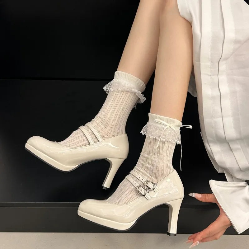 LIZAKOSHT  -  Designer Luxury Thick Heel Women Mary Jane Shoes Concise Shallow Belt Buckle Shoes Ladies Outdoor Elegant Dress Dancing Pumps