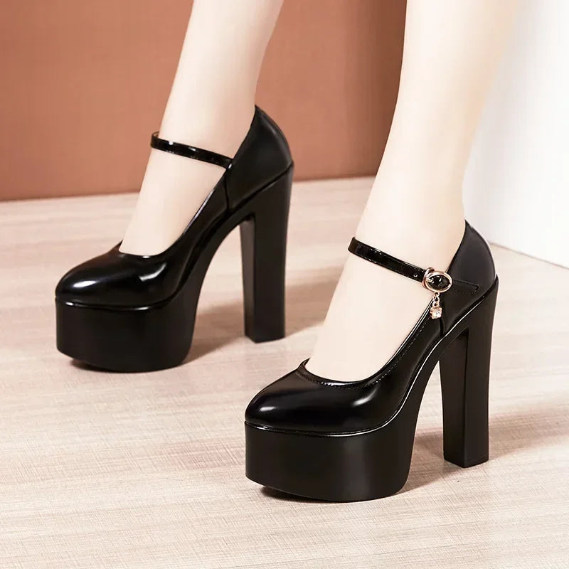 LIZAKOSHT  -  15cm Small Size 32-43 Sexy Extreme Block High Heels Shoes for Dress Model Party Wedding Shallow Thick Bottom Platform Pumps