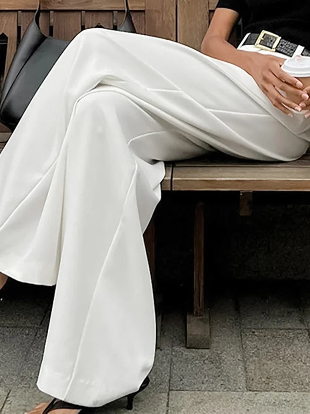LIZAKOSHT  -  White Wide Leg Pants Women's Slimming Loose Casual Trousers High Waist Comfortable Polyester Fiber Commute Sle Daily Wear