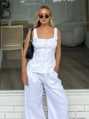 LIZAKOSHT  -  Summer Female Pajamas Set Square Collar Sleepwear Tank Tops Nightie Sleeveless Nightwear Pants Women Nightgowns Suits