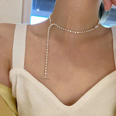 Lizakosht Silver Color Pearl Necklace for Women Girl Beads Choker Neck Chain Kpop Korean Vintage Jewelry Birthday Gift