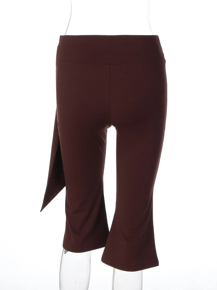 LIZAKOSHT  -  Women's Low Waist Bandage Calf-length Pants Streetwear Fashion Casual Ladies Solid Color Trousers Female Slim Flare Pants