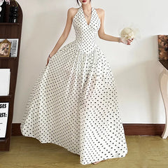 LIZAKOSHT  -  Spring Summer New Women's Wear Polka Point Hanging Neck Dress Women's High end V-neck Waist
