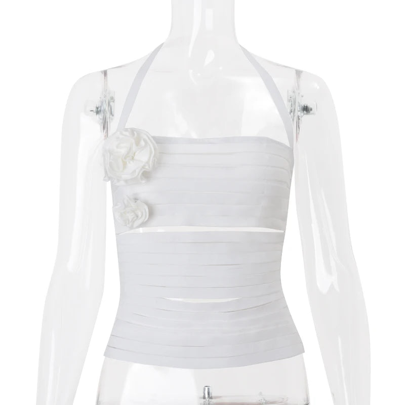 LIZAKOSHT  -  Hot Girl Hollow Out Camisole Women's Summer Pure Sexy Flowers Slim Short Top Fashion Female Clothes