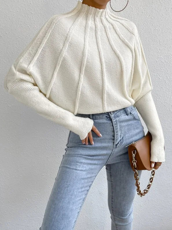 LIZAKOSHT  -  Kintted Pullover Batball Sleeve Sweater Women Solid Round Neck Long Sleeve Top New T-shirt Loose Spider Web Short Knitwear
