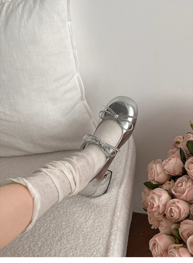 LIZAKOSHT  -  Thick Heel Women Mary Jane Shoes Fashion Shallow Butterfly-knot Shoes Spring Autumn Wedding Party Shoes