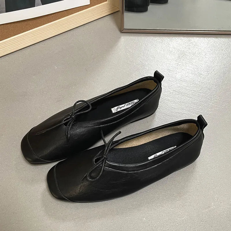 LIZAKOSHT  -  Women's Vintage Flats Comfortable Leather Ballet Shoes Female Soft Dress Shoes Mujer Slip On Loafers Mujer New Woman Shoes