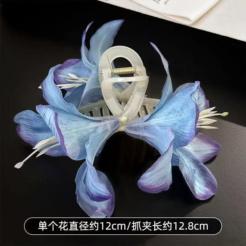 LIZAKOSHT  -  New Sweet Fairy Lily Flowers Hair Claw Beautiful Spring Large Crab Hair Clips Headdress for Woman Girls Beach Hair Accessories