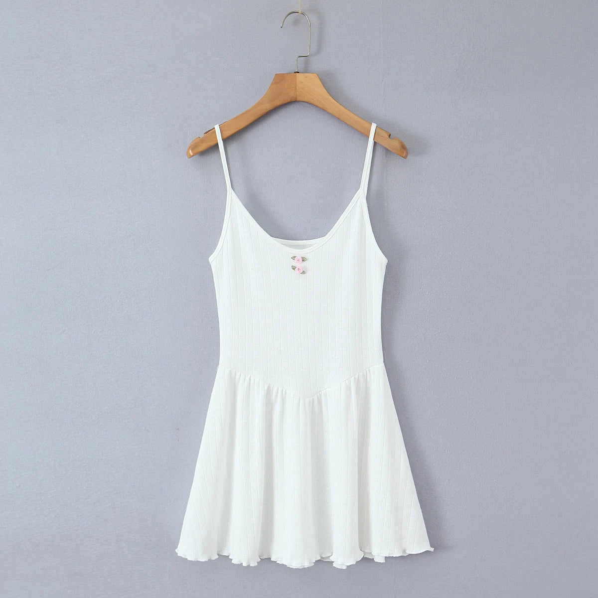 LIZAKOSHT  -  Sexy White Rib Knitted Cotton Low Waist Sling Dress Women Bow V neck Ruched A-lined Swing Short Dresses Summer Vestidos  Robe
