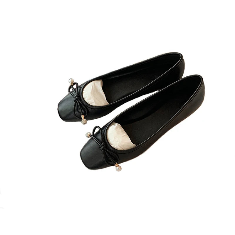 LIZAKOSHT -  Luxury Glitter Sequins Bowtie Ballets Shoes Ladies Square Toe Silver Flats Woman Slip On Moccasins Female Soft Soled Ballerinas
