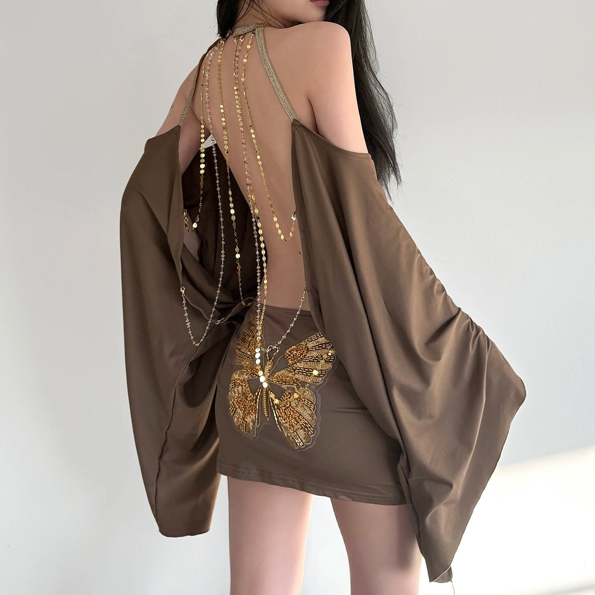 LIZAKOSHT  -  New European and American Hot Girl Style Strapless Backpack Hip Sexy Loose Bat Sleeve Dress Design Halter Neck Skirt