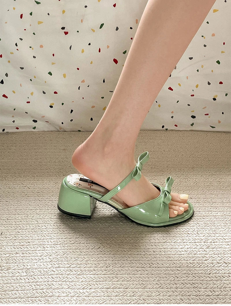 LIZAKOSHT  -  Designer Summer Thick Heel Women Slippers Fashion Butterfly-knot Ladies Outdoor Dress Slides Sandalias
