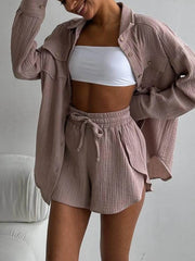 LIZAKOSHT  -  Short Sets New in Spring Summer Fashionable Women Cardigan Solid Color Elegant Commuting Tight Pants 2 Piece Sets Women Outfit