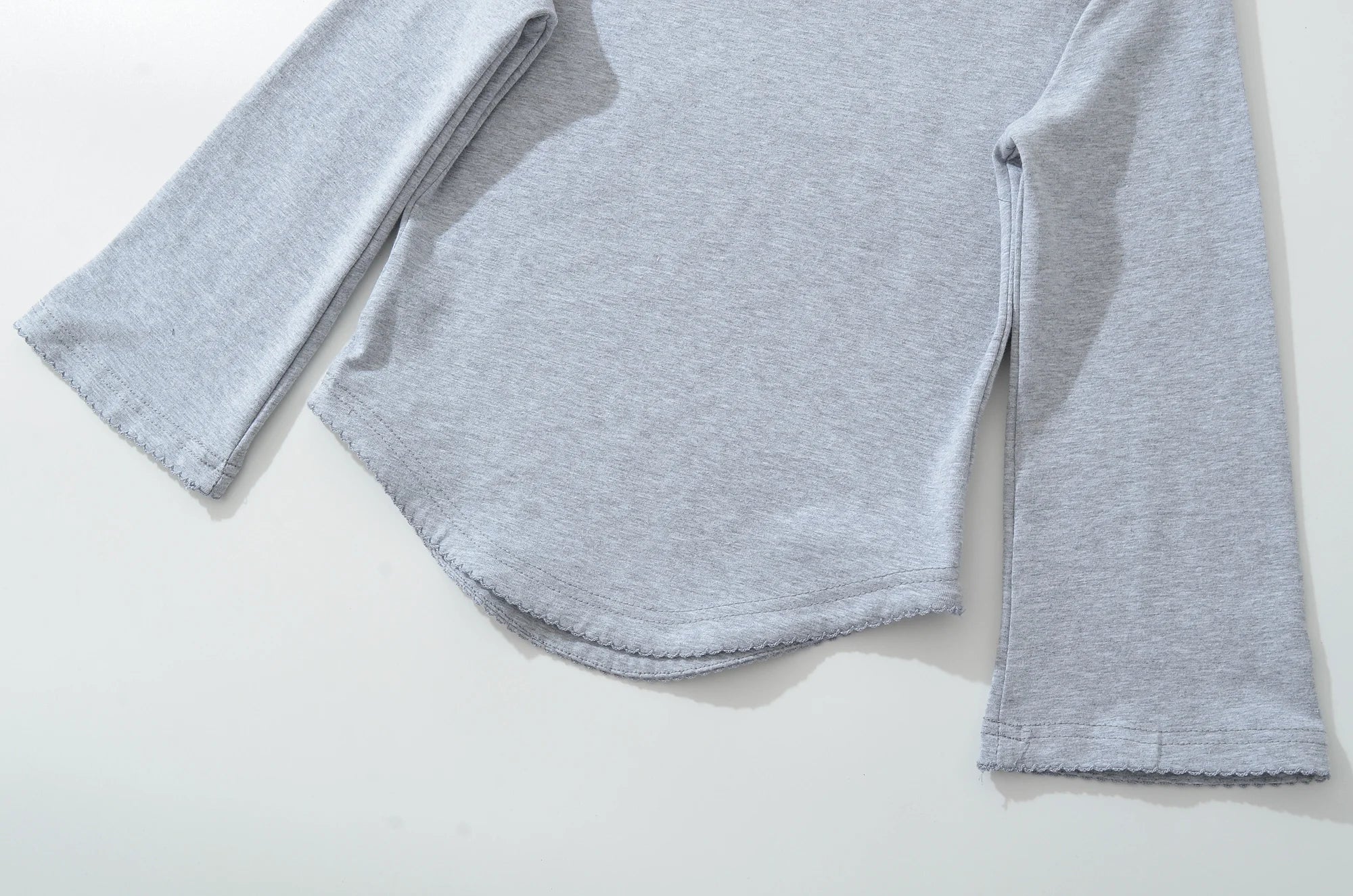LIZAKOSHT  -  4 colors Summer Plain Color Slash Collar Jersey 3/4 Flare Sleeve Tee Women Skinny Slim fit Base Short T-shirts Crop Top Gray