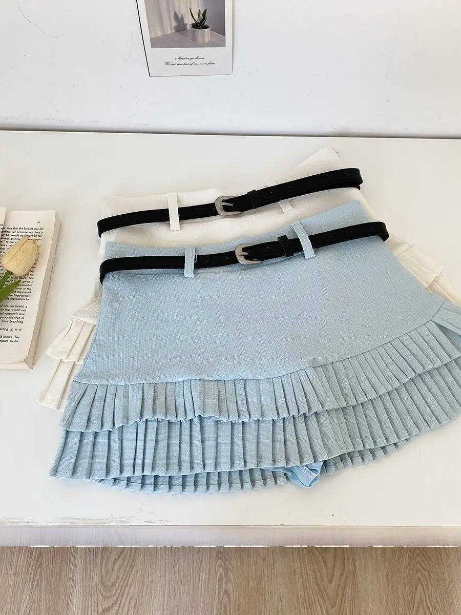 LIZAKOSHT  -  Ladies' Mini Skirt Casual White Body-hugging Patchwork Pleated Skirt Sexy Summer A-line Mini Skirt