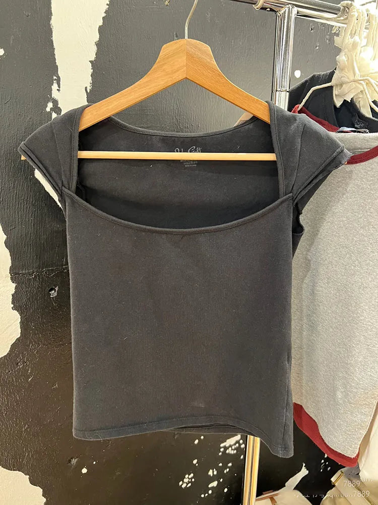 LIZAKOSHT  -  Polka Dot Sleeveless Slim T-shirt Women Summer Sexy Square Collar Black Cotton Tees Preppy Style Cute Streetwear Crop Top Y2k
