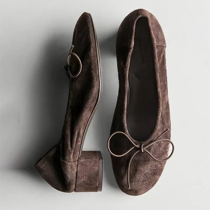 LIZAKOSHT  -  Fashion Chunky Heel Loafers Women Round Toe Ballet Shoes Women's Pumps and Heels Brown Comfortable Office Low Heel Dress Shoes