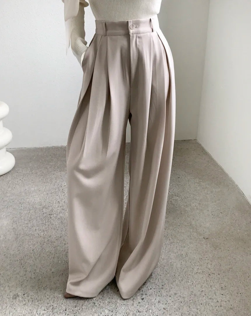 LIZAKOSHT  -  SuperAen Korean Style Pleated Slimming Loose Casual Pants for Women's Autumn New Solid Color Drape Full Length Pants