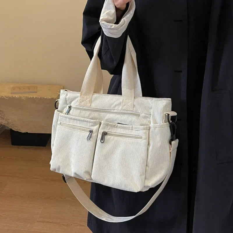 LIZAKOSHT  -  Large Capacity Corduroy Women Crossbody Bags Classic Korea Style Elegant Shoulder Bag Traveling Multilayer Thick Handbag