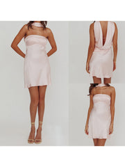 LIZAKOSHT  -  Elegant Women s Halter Neck Sleeveless Mini Dress in Solid Color Stylish Backless Summer Fashion Dress for a Chic Look