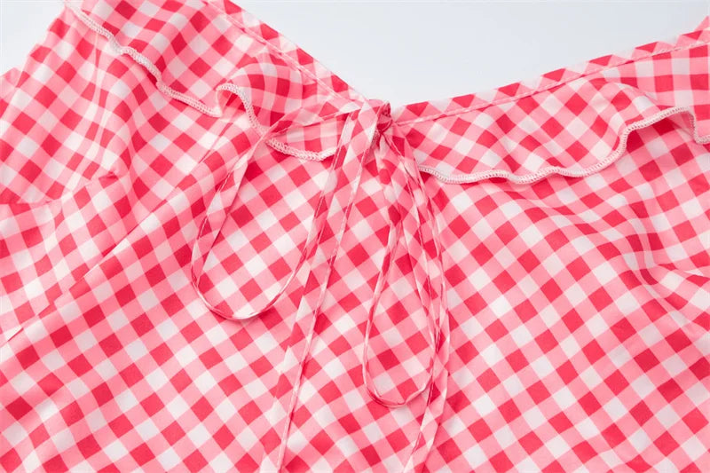 LIZAKOSHT  -  Sexy V-neck Plaid Print Fashion Maxi Dress For Women Spaghetti Patchwork Sleeveless Vacation Long Dress Elegant Vestido