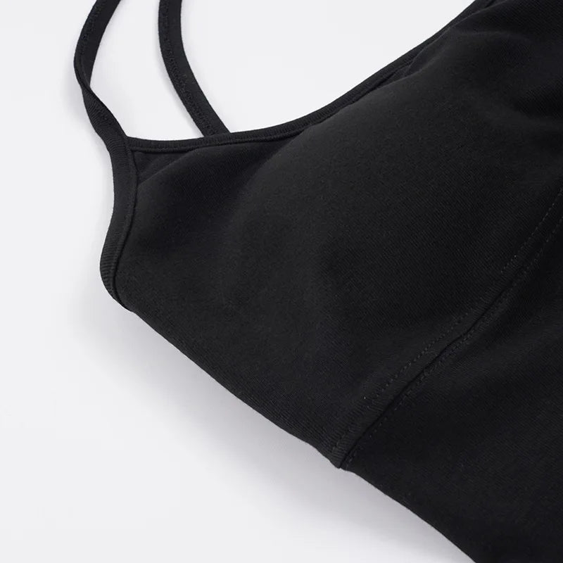 LIZAKOSHT  -  Simple Black Sexy Cross Halter Chest Padded Suspender Versatile Base Top