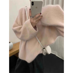 LIZAKOSHT  -   New Elegant Lady Autumn Winter Yellow Soft Mohair Knitted Loose Pullover Fashion Women O Neck Thick Long Sleeve Warm Sweater Top