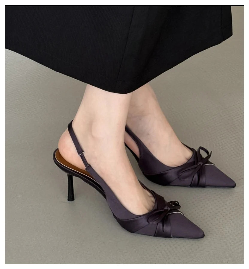 LIZAKOSHT  -  New Spring Women Thin Heels Slingback Sandals Elegant Pointed Toe Pumps Brand Designer Bow Knot Sandal For Party Dress Shoe