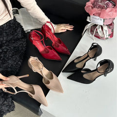 LIZAKOSHT  -  Sexy Red High Heels Women Pointed Toe Party Dress Shoes T-Strap Patent Leather Elegant Slingback Thin Heels Female Sandals Women